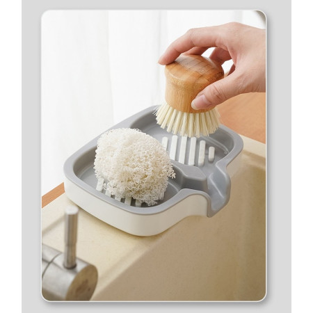 Savoniera Dubla,  Sistem de Scurgere a Apei, din ABS, 14.5 x 18 x 3 cm, Alb/Gri