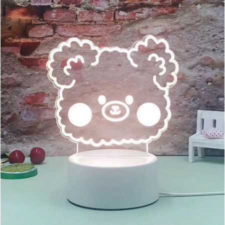 Lampa LED decorativa,  3D, Ursulet, din material acril si lumina multicolora, alb