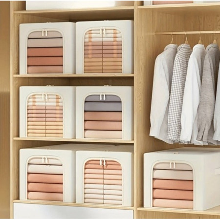 Cutie de Depozitare,  56L, din In si Bumbac, Pliabila, Cadru din Otel, 53 x 35 x 30 cm, Kaki