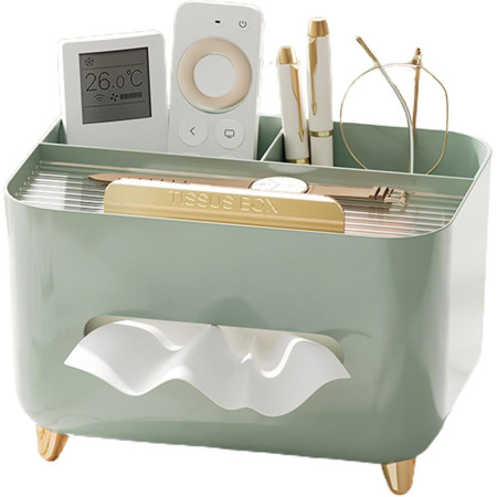 Suport pentru Servetele,  Cutie Multifunctionala, Design Minimalist, ABS, cu Suport pentru Obiectele Personale, pentru Birou, 21x15x13 cm, Verde