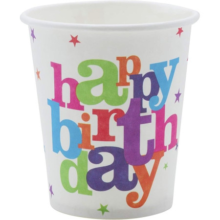Set 6 Pahare de Carton, Cyrax, Colectia Happy Birthday, 7 x 5 x 8.5 cm, Multicolor