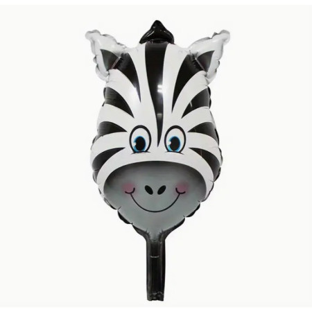 Balon din Folie Metalizata, Cyrax, Mini Figurine Animalute, Model Zebra, Tematica Aniversare, 25x45 cm, Ambalaj Individual, Pai Inclus, Umflare cu Aer sau Heliu, Multicolor