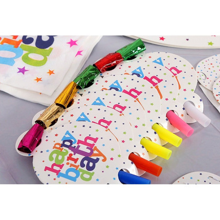 Set 6 Suflatori, Cyrax, Colectia Happy Birthday, 19 x 11 cm, din Carton/Plastic/Hartie, Multicolor
