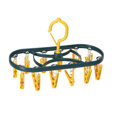 Uscator de Rufe Suspendat  cu 12 Carlige, Rotire 360 Grade, Protectie Vant, Mateiral Plastic, Usor de Depozitat, Multifunctional, 30 x 12.5 cm, Albastru/Galben