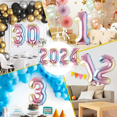 Balon din Folie Metalizata Cyrax, Figurina Cifra, Tema Aniversare 40 cm, Ambalaj Individual, Pai inclus, Umflare cu Aer sau Heliu, Multicolor, Cifra 4