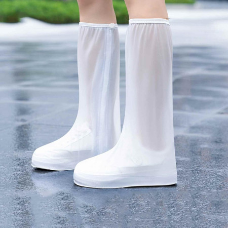 Protectie Incaltaminte pentru Ploaie si Noroi,  Impermeabila, Talpa Antiderapanta, cu Fermoar si Capsa, Inaltime 40 cm, Marime XL 40-41, Alb