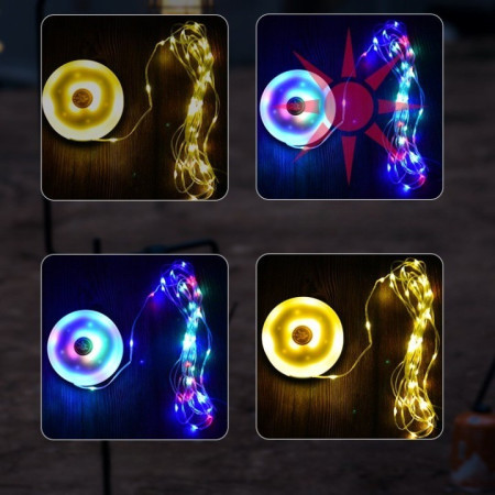 Lumină de camping LED încărcare USB,  șir colorat, pentru aer liber, cort, Distanta 10 metri, 1800mAH, 10.5x4.3 cm, Alb Verde