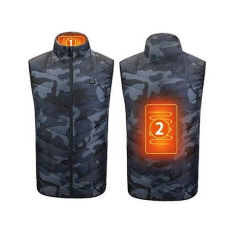 Vesta cu Incalzire,  Unisex, 2 Zone de Incalzire, Umplutura Bumbac, 3 Trepte de Temperatura, Incarcare USB, Albastru,  65 - 75 kg, Marime XXL