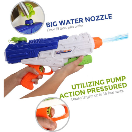Set 2x Pistol cu Apa pentru Copii, Rezervor, Pentru Piscina/Plaja, Cyrax, 6ani+, Roz + Albastru, 1200 ML