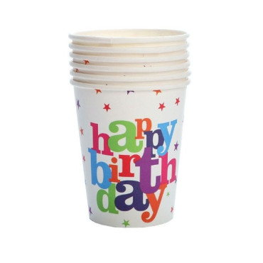 Set 6 Pahare, Cyrax, Imprimeu Happy Birthday, din Carton, 7.5 x 7.8 cm, Multicolor