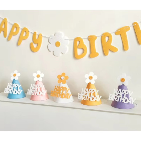 Set 3 Coifuri Happy Birthday, Cyrax, pentru Petrecere, Tematica Aniversare, cu Floare din Spuma, Multicolor
