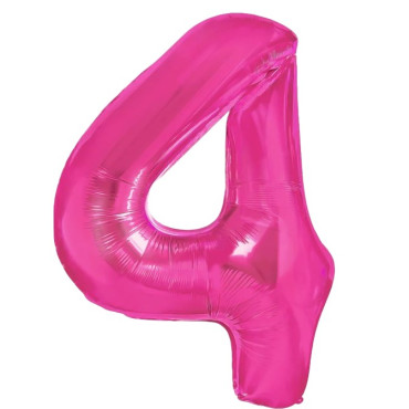 Balon din Folie Metalizata Cyrax, Figurina Cifra, Tema Aniversare 40 cm, Ambalaj Individual, Pai inclus, Umflare cu Aer sau Heliu, Roz, Cifra 4