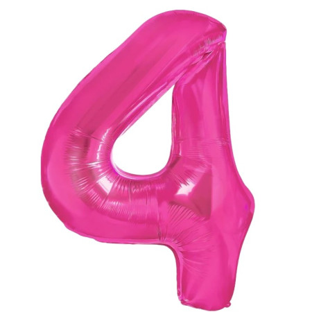 Balon din Folie Metalizata Cyrax, Figurina Cifra, Tema Aniversare 40 cm, Ambalaj Individual, Pai inclus, Umflare cu Aer sau Heliu, Roz, Cifra 4