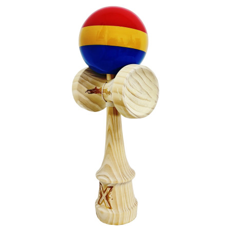 Kendama X Originala, Profesionala, Cyrax, SUPER BIG cu Cupe KING SIZE, Bila Super Sticky, Diametrul 17 cm, din Lemn, 52 x 20 cm, Multicolor