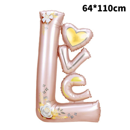 Balon din Folie Metalizata, Cyrax, Figurine, Model LOVE, Tematica Iubire, 110x64 cm, Ambalaj Individual, Pai Inclus, Umflare cu Aer sau Heliu, Roz Deschis