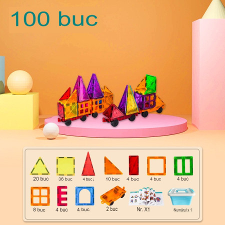 100-piece magnetic building block set, Cyrax, magnetic bricks, large, geometric shapes, 3 years old, ABS, magnets, 27.5*21.5*17 cm, multi-color