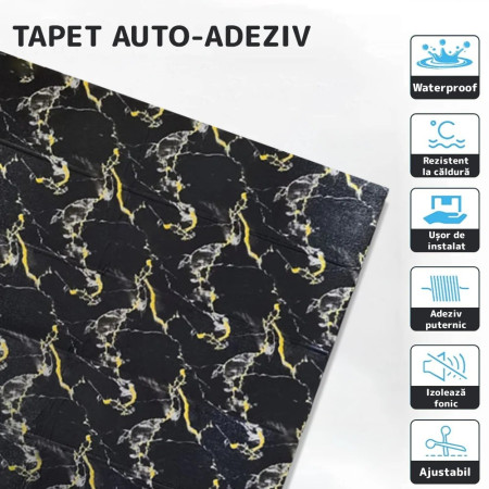 Set 10 Placi Tapet 3D,  70 x 70 cm, Grosime 3 mm, din Rasina, Tip Placi de Lemn, Suprafata Acoperita 4.9 mp, Negru