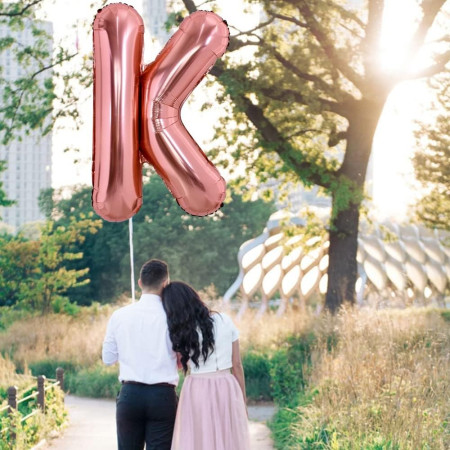 Balon Folie Metalizata Litera K, Cyrax, 100 cm, Umflati cu Heliu sau Aer, Ambalaj Individual, Pai inclus, Rose Gold