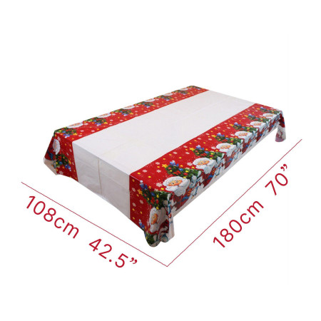 Fata de masa dreptunghiulara  PVC, 2.5 mm grosime, imprimeu Mos Craciun cu iepuras, potrivit pentru Craciun, utilizare multipla, 180 x 108 cm, alb