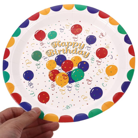 Set 10 Farfurii de Unica Folosinta, Cyrax, din Carton, 23 cm, Model Happy Birthday, Multicolor