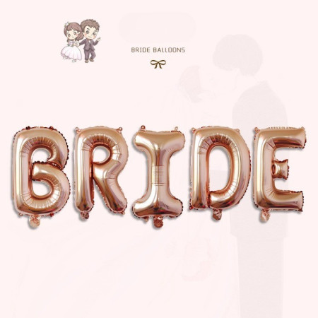 Set Baloane din Folie Metalizata, Cyrax, Model Scris Bride, Litere de 40 cm, Tema Iubire, Baloane Party, Ambalaj Individual, Pai Inclus, Umflare cu Aer sau Heliu, Roz