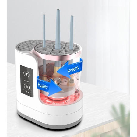 Dispozitiv Portabil de Curatare a Pensulelor de Machiaj, Cyrax, cu Functie de Uscare, 5V, 850RPM, Cablu 1.2 m, 17.3 x 12.1 x 17.5 cm, Alb