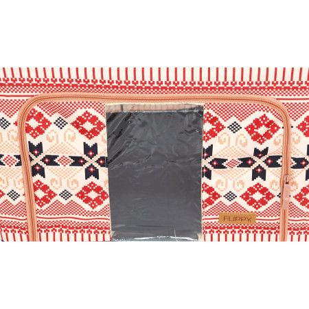 Cutie de Depozitare Pliabila, 100 L din Bumbac si In, 60X42X40 cm, Fereastra Frontala, 2 Usi de Acces cu Fermoar Bidirectional, Cadru Metalic, Suport Baza Stabil din Plastic, Motiv Traditional Model 1