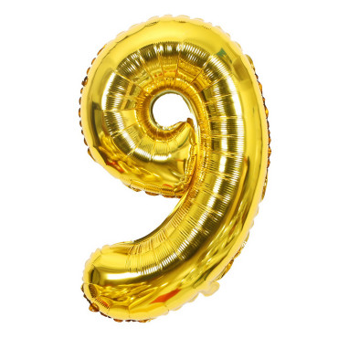 Balon din Folie Cyrax, Cifra 9, 81 cm, Pentru Aer sau Heliu, Bulk, Auriu