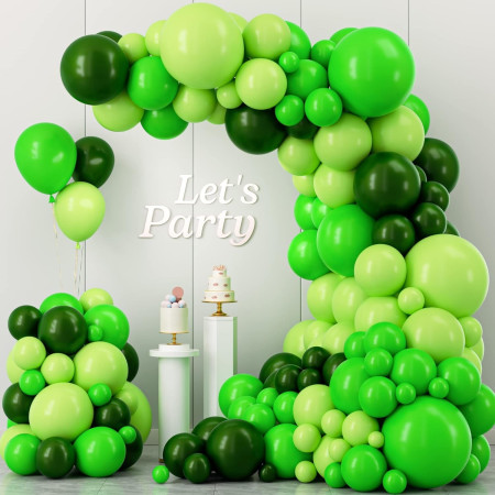 Set 10 Baloane din Latex, Cyrax, Model Party, 30 cm, Verde Diferite Nuante, 2.8 g