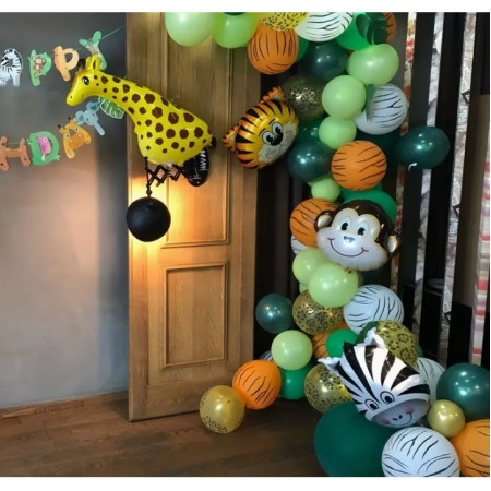 Balon din Folie Metalizata, Cyrax, Mini Figurine Animalute, Model Zebra, Tematica Aniversare, 25x45 cm, Ambalaj Individual, Pai Inclus, Umflare cu Aer sau Heliu, Multicolor