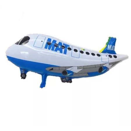 Balon din Folie Metalizata, Cyrax, Figurina Avion, Tema Aeronava, 44x82.5 cm, Ambalaj Individual, Pai Inclus, Umflare cu Aer sau Heliu, Alb