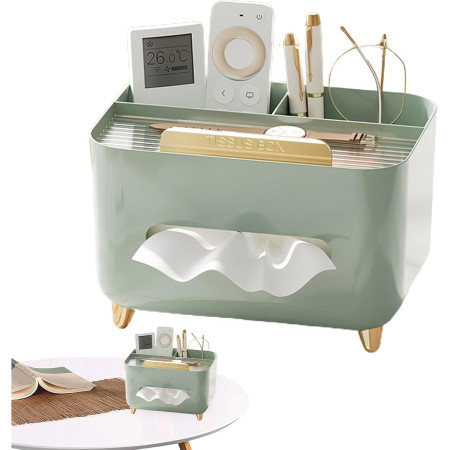 Suport pentru Servetele,  Cutie Multifunctionala, Design Minimalist, ABS, cu Suport pentru Obiectele Personale, pentru Birou, 21x15x13 cm, Verde