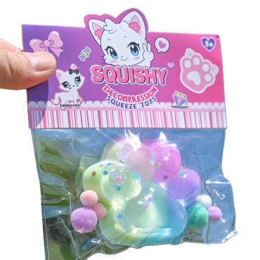 Jucarie Antistres Squishy, Cyrax, Labuta de Pisica Squeeze Toys, cu Revenire Lenta, 7.5 cm, Model 270521, Multicolor