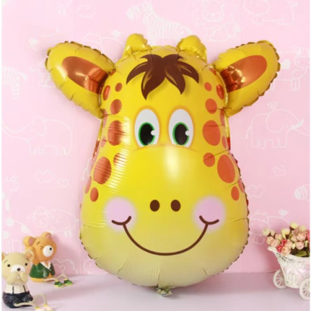 Balon din Folie Metalizata, Cyrax, Mini Figurine Animalute, Model Girafa, Tematica Aniversare, 32x45 cm, Ambalaj Individual, Pai Inclus, Umflare cu Aer sau Heliu, Multicolor