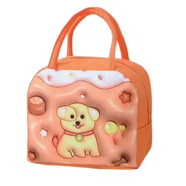 Geantă Frigorifică, Cyrax, cu Desene Animate 3D, Portabilă pentru Copii, de Prânz, din Pânză Oxford, 23x13x19 cm, Model Catelus, Maro