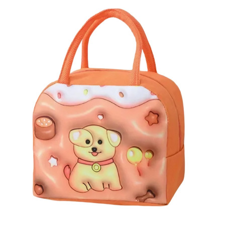 Geantă Frigorifică, Cyrax, cu Desene Animate 3D, Portabilă pentru Copii, de Prânz, din Pânză Oxford, 23x13x19 cm, Model Catelus, Maro