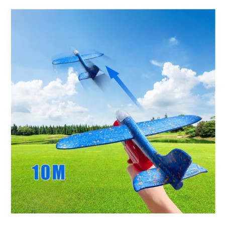 Pistol cu Lansator de Avion, Cyrax, din Polistiren+Plastic, +3 Ani, Avion 24 cm, Lansare 10 m, cu Lumini, Rosu/Albastru