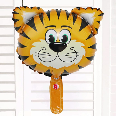 Balon din Folie Metalizata, Cyrax, Mini Figurine Animalute, Model Tigru, Tematica Aniversare, 38x31 cm, Ambalaj Individual, Pai Inclus, Umflare cu Aer sau Heliu, Multicolor