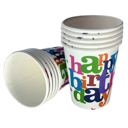 Set 6 Pahare de Carton, Cyrax, Colectia Happy Birthday, 7 x 5 x 8.5 cm, Multicolor