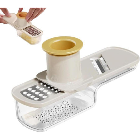 Razatoare Manuala, Cyrax, cu Recipient de Stocare, pentru Legume, din Plastic si Otel Inoxidabil, Multifunctionala, Alb