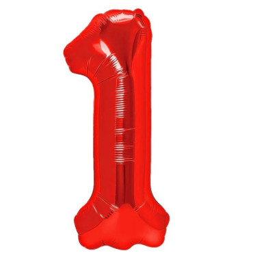 Balon din Folie Metalizata Cyrax, Figurina Cifra, Tema Aniversare 100 cm, Ambalaj Individual, Pai inclus, Umflare cu Aer sau Heliu, Rosu, Cifra 1