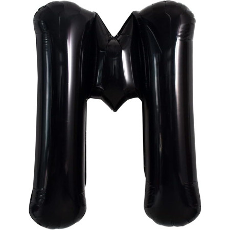 Balon Folie Metalizata Litera M, Cyrax, 40 cm, Umflati cu Heliu sau Aer, Ambalaj Individual, Pai inclus, Negru