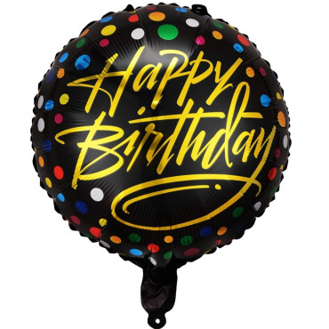 Balon din Folie Metalizata, Cyrax, Figurine, Model 3, Happy Birthday, Tematica Aniversare, 45 cm, Ambalaj Individual, Pai Inclus, Umflare cu Aer sau Heliu, Multicolor