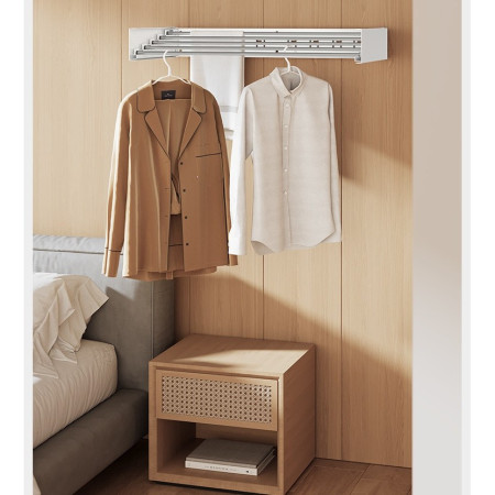 Suport Haine,  Depozitare si Uscare Rufe, din Aluminiu, Pliabil, Impermeabil, Montare prin Perforare, 100 cm, Alb