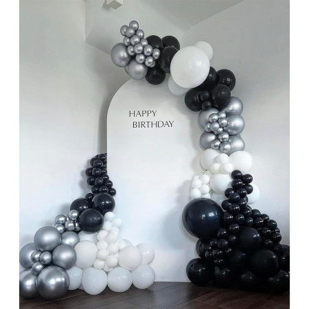 Set 10 Baloane din Latex Metalizate, Cyrax, Model Party, Alb, Argintiu, 23 cm, 2.2 g