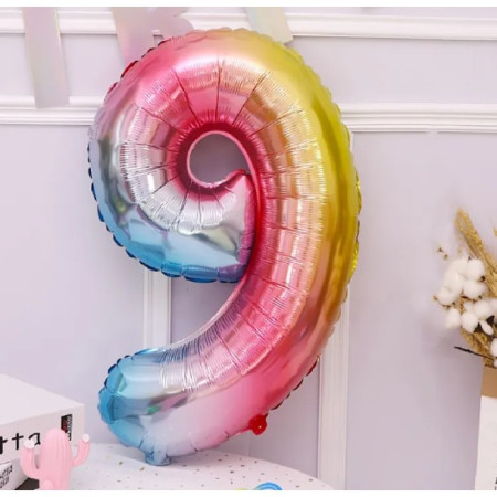 Balon din Folie Metalizata Cyrax, Figurina Cifra, Tema Aniversare 40 cm, Ambalaj Individual, Pai inclus, Umflare cu Aer sau Heliu, Multicolor, Cifra 9