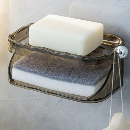 Savoniera Dubla,  2 Straturi, Instalare fara Perforare, Agatatoare Burete, 13.5 x 8.5 x 6 cm, Gri