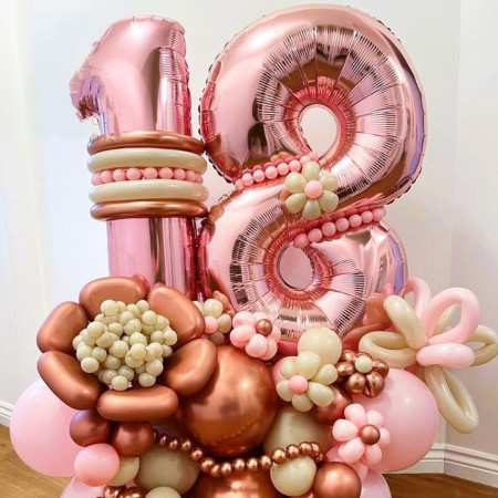 Balon din Folie Metalizata Cyrax, Figurina Cifra, Tema Aniversare 100 cm, Ambalaj Individual, Pai inclus, Umflare cu Aer sau Heliu, Coral, Rose, Cifra 1