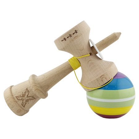 Kendama X Originala, Profesionala, Cyrax, Legendary Spectrum, Cupe Mari KING SIZE V3, Super Sticky, Gaura in Baza, Rulment Metalic, din lemn 18 cm, Ata 55 cm, Multicolor