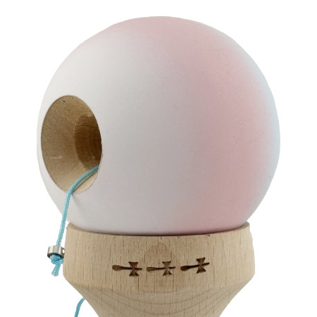 Kendama X Originala, Profesionala, Cyrax, Cupe Mari KING SIZE V3, Rubber Grip, Gaura in Baza, Rulment Metalic, din lemn 18 cm, Ata 62/65 cm, Gradient Albastru deschis/Roz/Alb